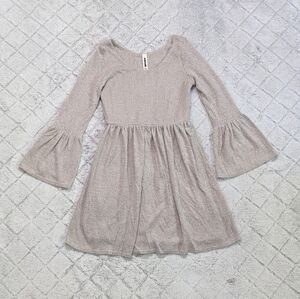 Amadi A Line Sweater Dress Women's Medium Tan Bell Sleeve Knee Length